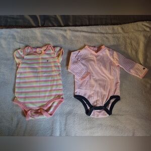 Tommy Hilfiger Kids Bodysuit Set - Pink and Green Stripes/Size 6-9 Months